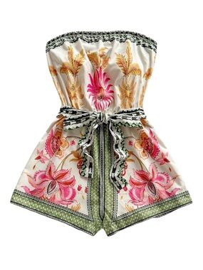 Soleia Floral Print Tie Waist Sleeveless Romper Medium/Large 8/10 Summer